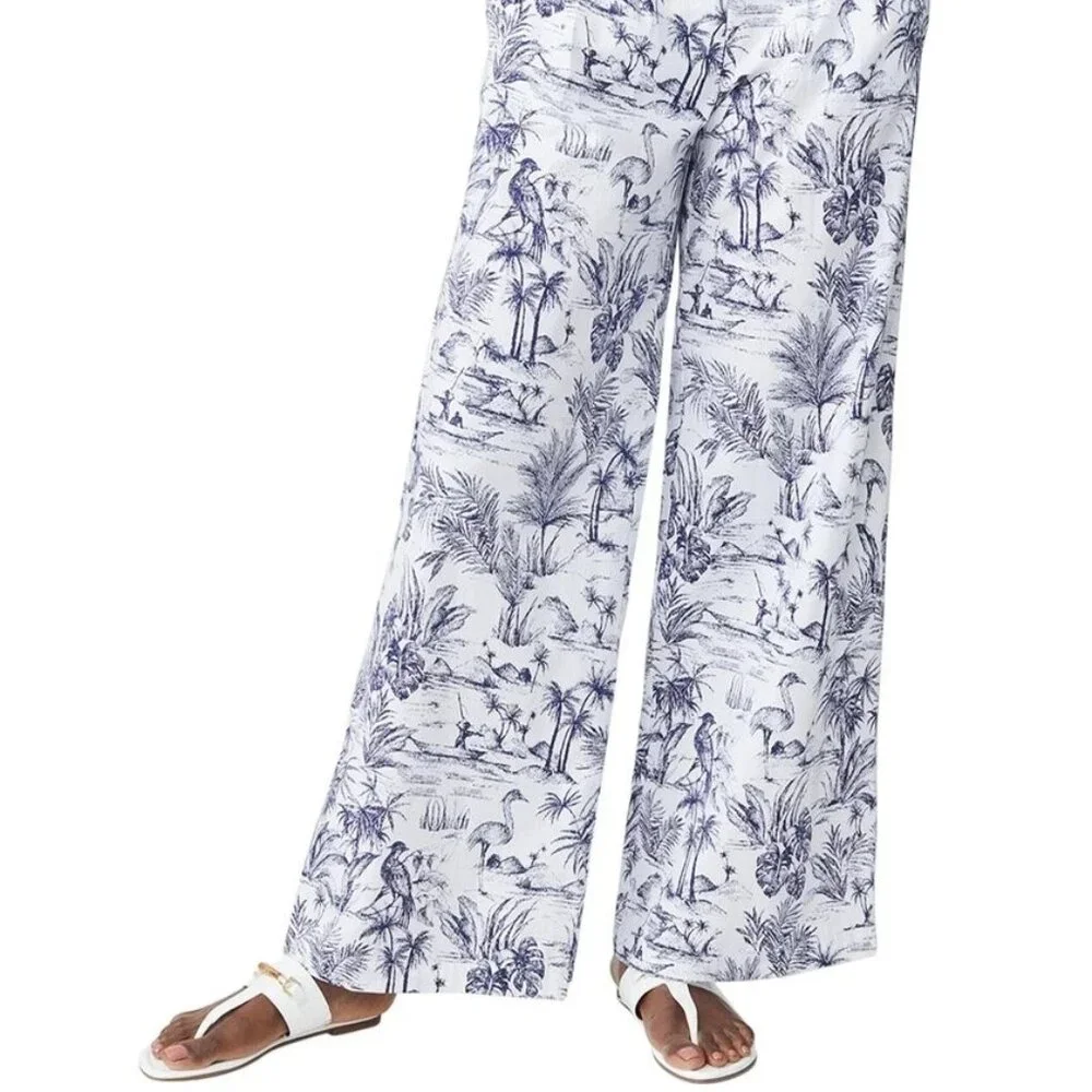 J. McLaughlin Amal pants trousers Size 4 has pockets cotton wide leg heron print - Picture 3 of 5